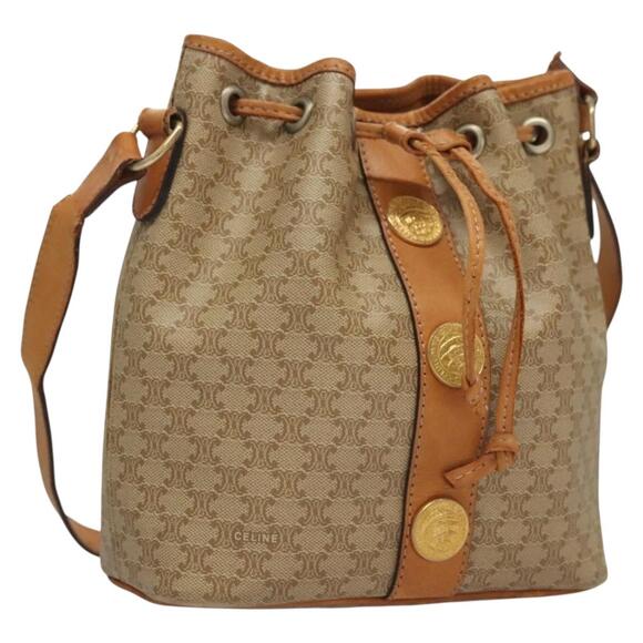 CELINE Macadam Canvas Shoulder Bag Pvc Beige Gold - Picture 1 of 13